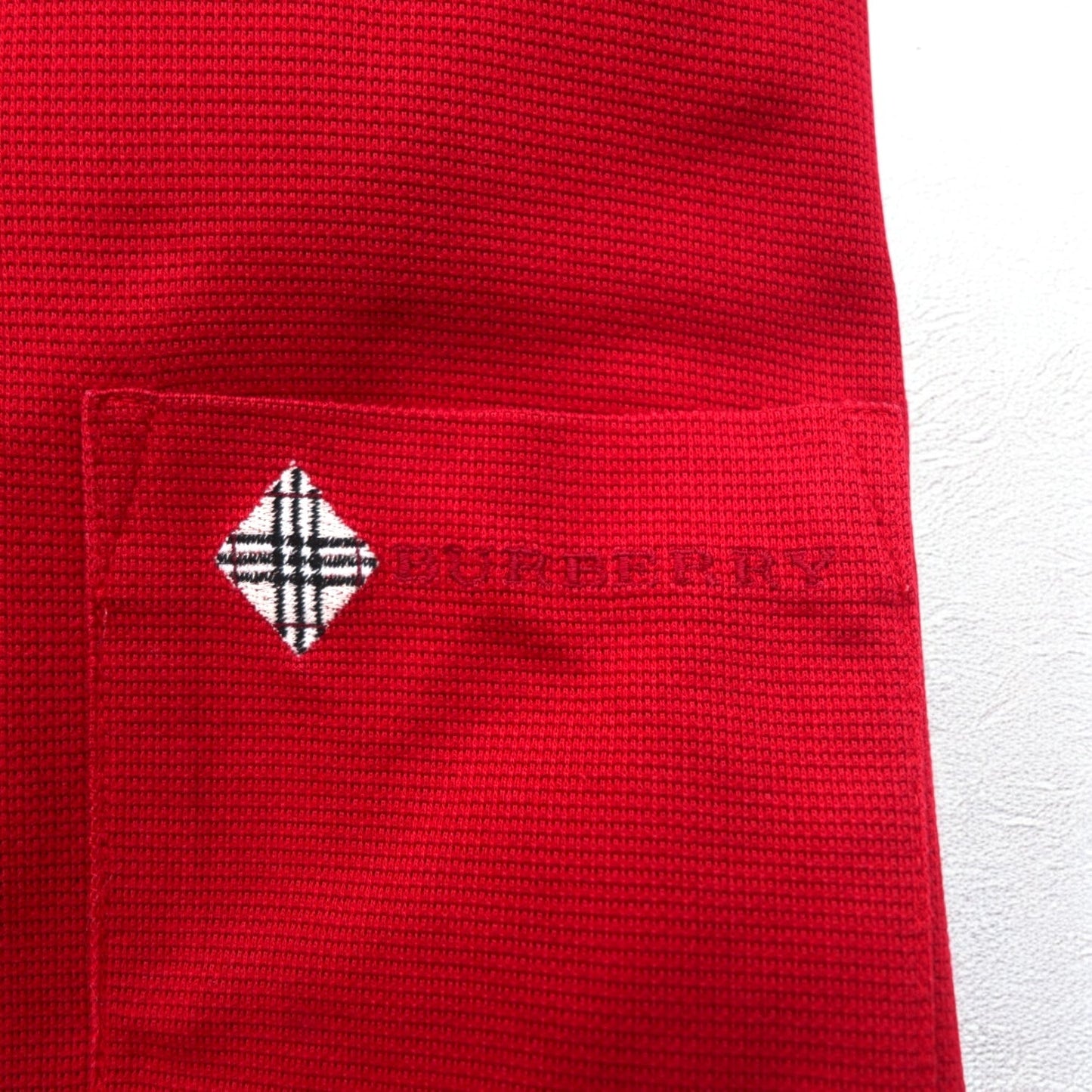 BURBERRY GOLF Long Sleeve Polo Shirt, Size S, Red, Cotton, Chest Pocket, One-Point Logo Embroidery