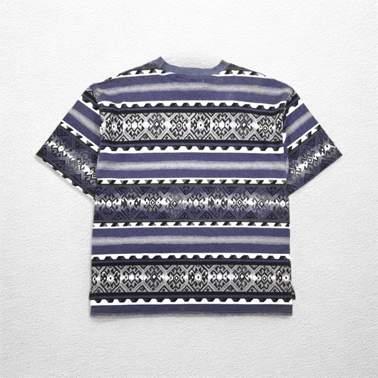 90年代 weekends ネイティブ柄 Tシャツ L グレー 総柄 ボーダー コットン 未使用品