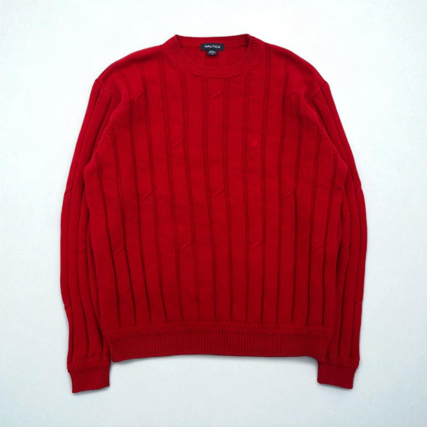 NAUTICA 90年代 ケーブル編み コットンニット セーター L レッド ローゲージ