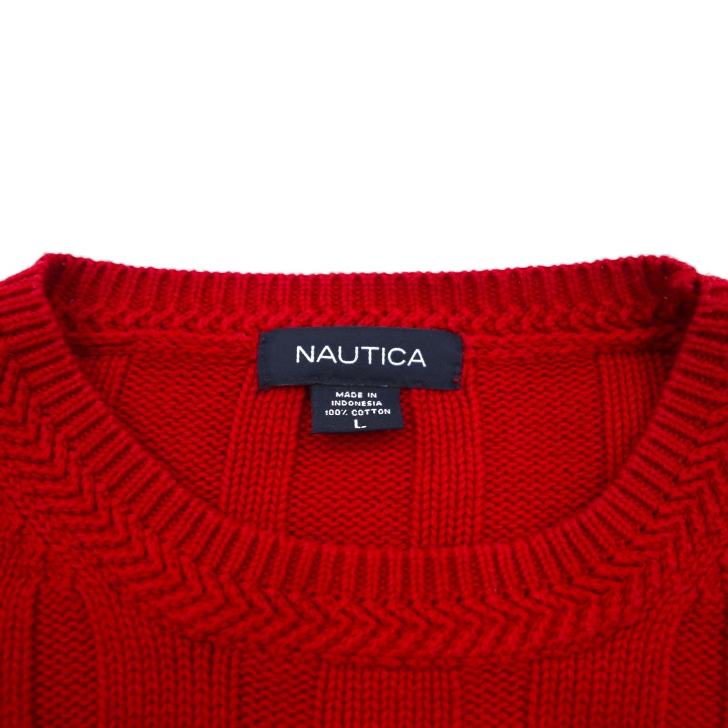 NAUTICA 90年代 ケーブル編み コットンニット セーター L レッド ローゲージ