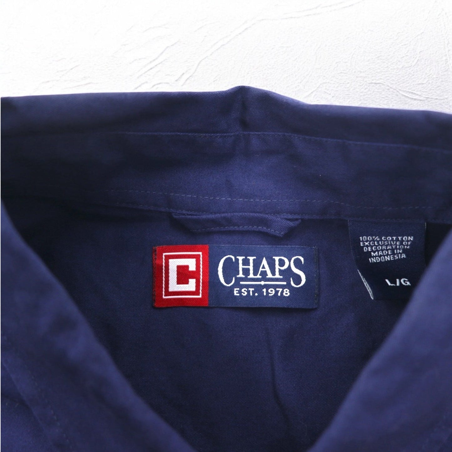 CHAPS ボタンダウンシャツ L ネイビーエルボーパッチ  胸ポケット ワンポイントロゴ刺繍