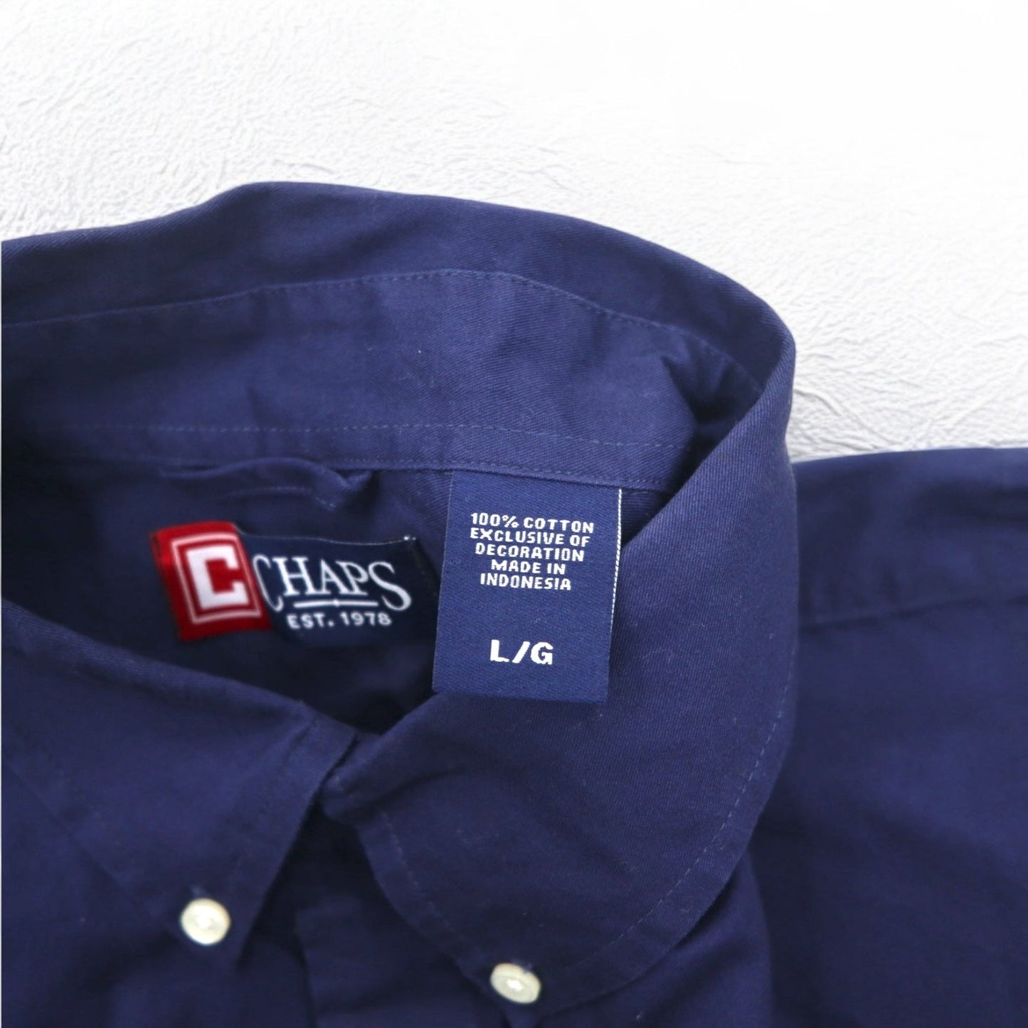 CHAPS ボタンダウンシャツ L ネイビーエルボーパッチ  胸ポケット ワンポイントロゴ刺繍