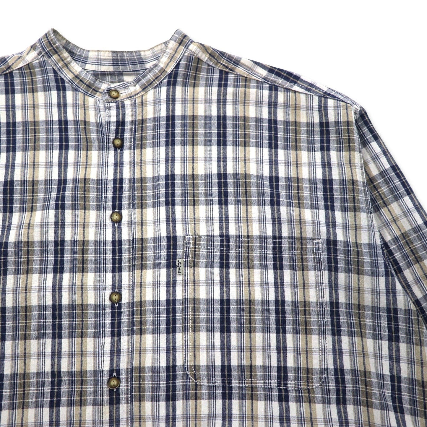 Levi's 90s Band Collar Shirt, Size XL, Beige and Navy Check, Cotton