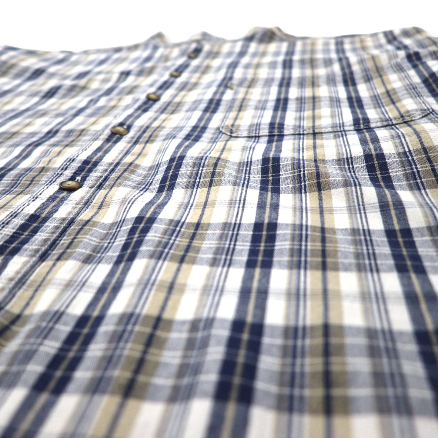 Levi's 90s Band Collar Shirt, Size XL, Beige and Navy Check, Cotton