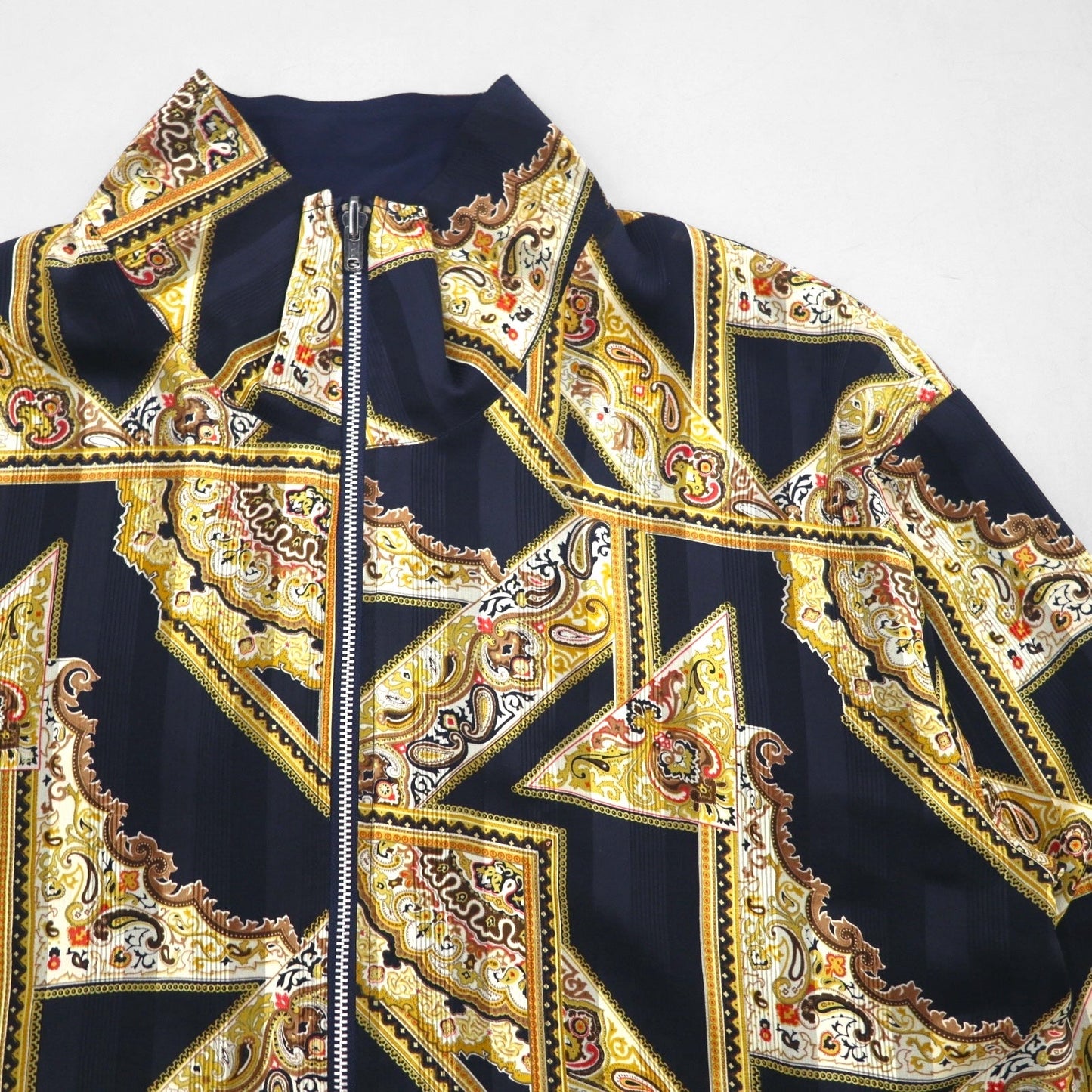 90s Vintage Reversible Satin Jacket リバーシブル サテンジャケット XL ネイビー 総柄 スカーフ ペイズリー柄