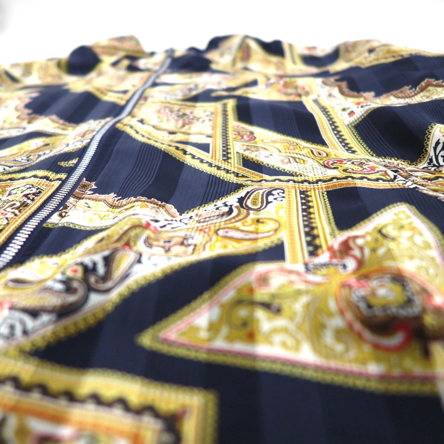 90s Vintage Reversible Satin Jacket リバーシブル サテンジャケット XL ネイビー 総柄 スカーフ ペイズリー柄
