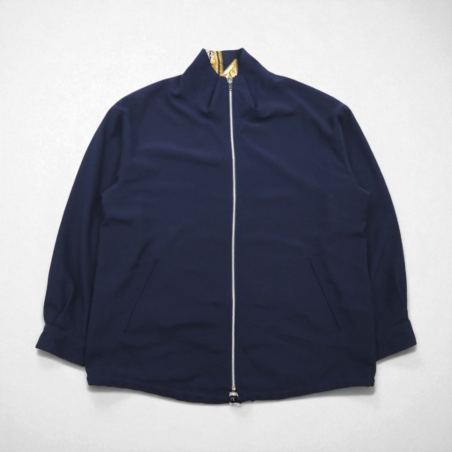 90s Vintage Reversible Satin Jacket リバーシブル サテンジャケット XL ネイビー 総柄 スカーフ ペイズリー柄