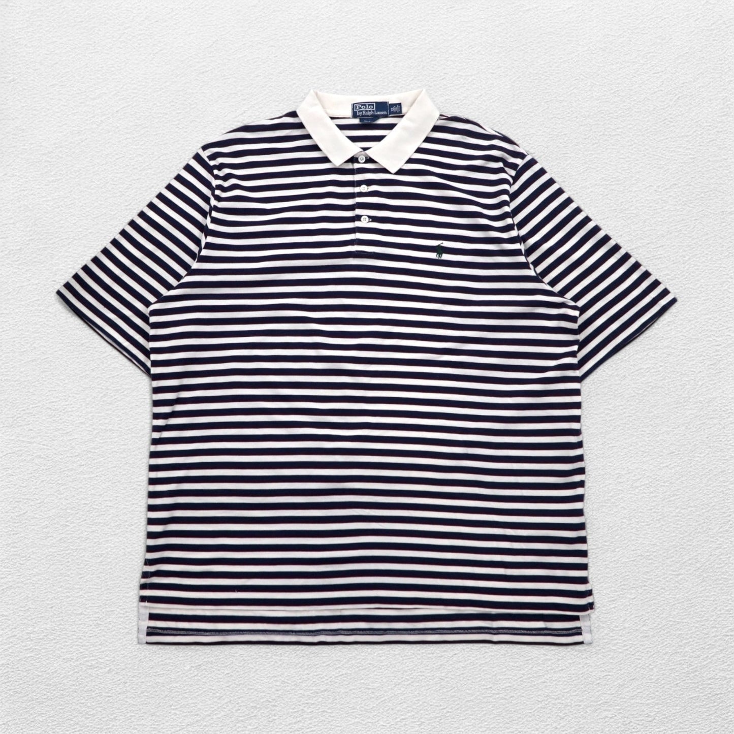 Polo by Ralph Lauren 90年代 ピマコットン ボーダー ポロシャツ XL ホワイト ネイビー スモールポニー刺繍