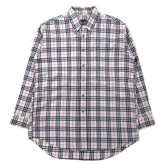BURBERRY Nova Check Button-Down Shirt, Size M, White, Cotton, Stretch, with One-Point Logo Embroidery