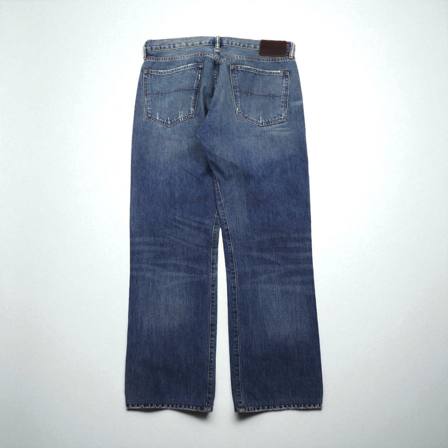 Polo Ralph Lauren デニムパンツ ストレート ジーンズ L インディゴ レザーパッチ ボタンフライ