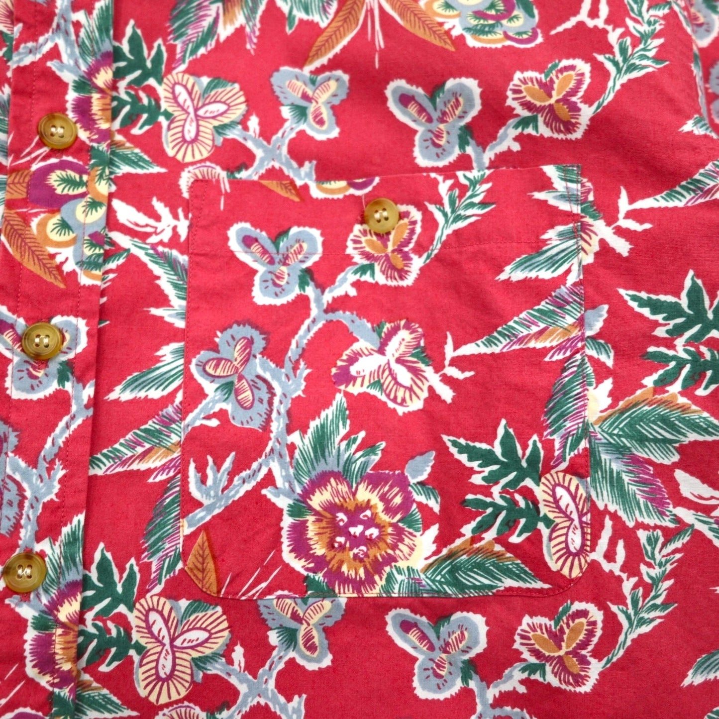 RALPH LAUREN 80年代 日本製 花柄シャツ 長袖 アロハシャツ L レッド ダブル 胸ポケット