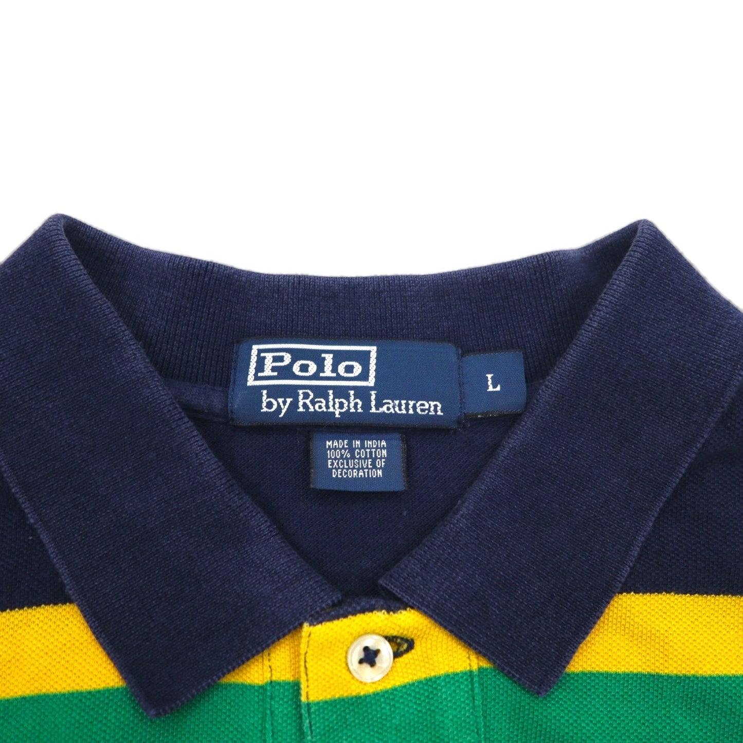 Polo by Ralph Lauren 90s Multi-Border Polo Shirt, Size L, Navy, Rasta Colors, Pique, Small Pony Embroidery