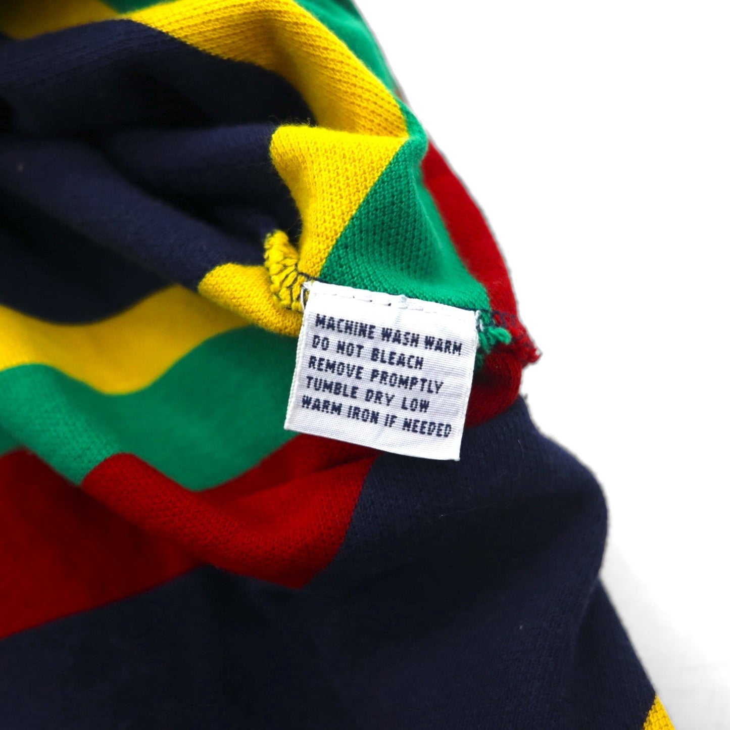 Polo by Ralph Lauren 90s Multi-Border Polo Shirt, Size L, Navy, Rasta Colors, Pique, Small Pony Embroidery