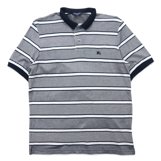 BURBERRY LONDON Striped Polo Shirt, Size L, Gray, Cotton, Logo Embroidery, BBV98-508-09, Made in Japan