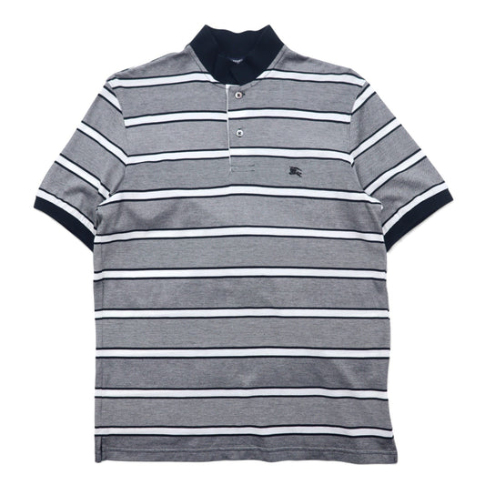 BURBERRY LONDON Striped Polo Shirt, Size L, Gray, Cotton, Logo Embroidery, BBV98-508-09, Made in Japan