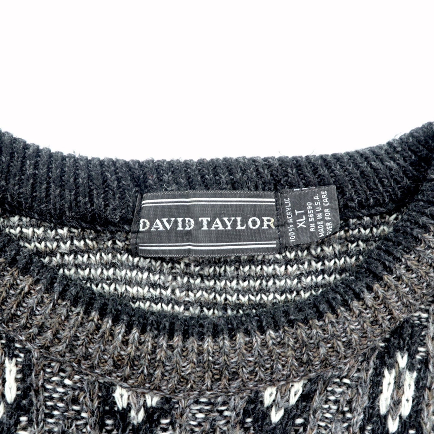 90s USA Vintage Jacquard Knit DAVID TAYLOR 総柄 ジャガード ニット セーター XL グレー 90年代 USA製
