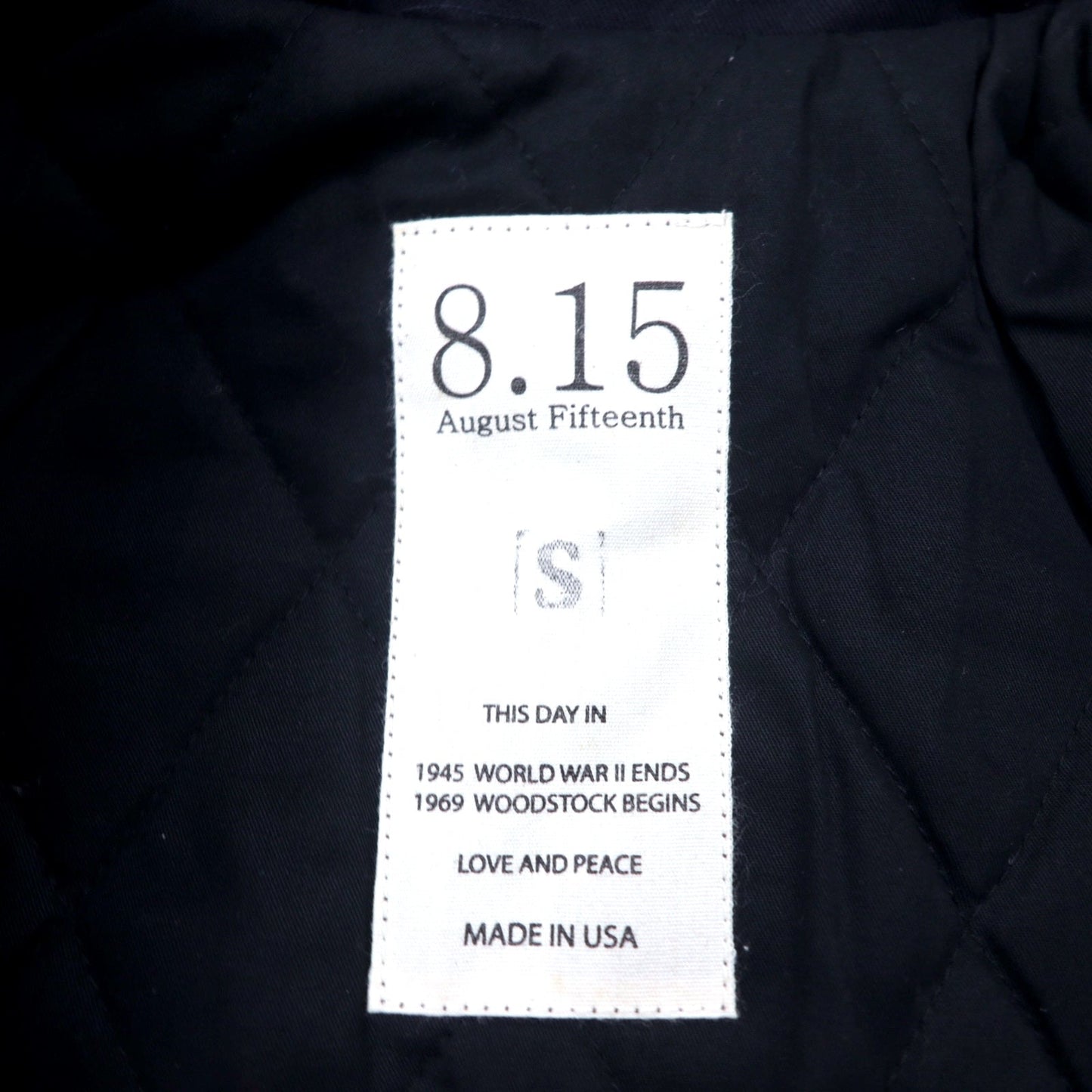 8.15 AUGUST FIFTEENTH USA-Made Army Jacket, Size Small, Black, Cotton, Boa Lining, Drawcord, ARMY JACKET 4095A21902, Unused