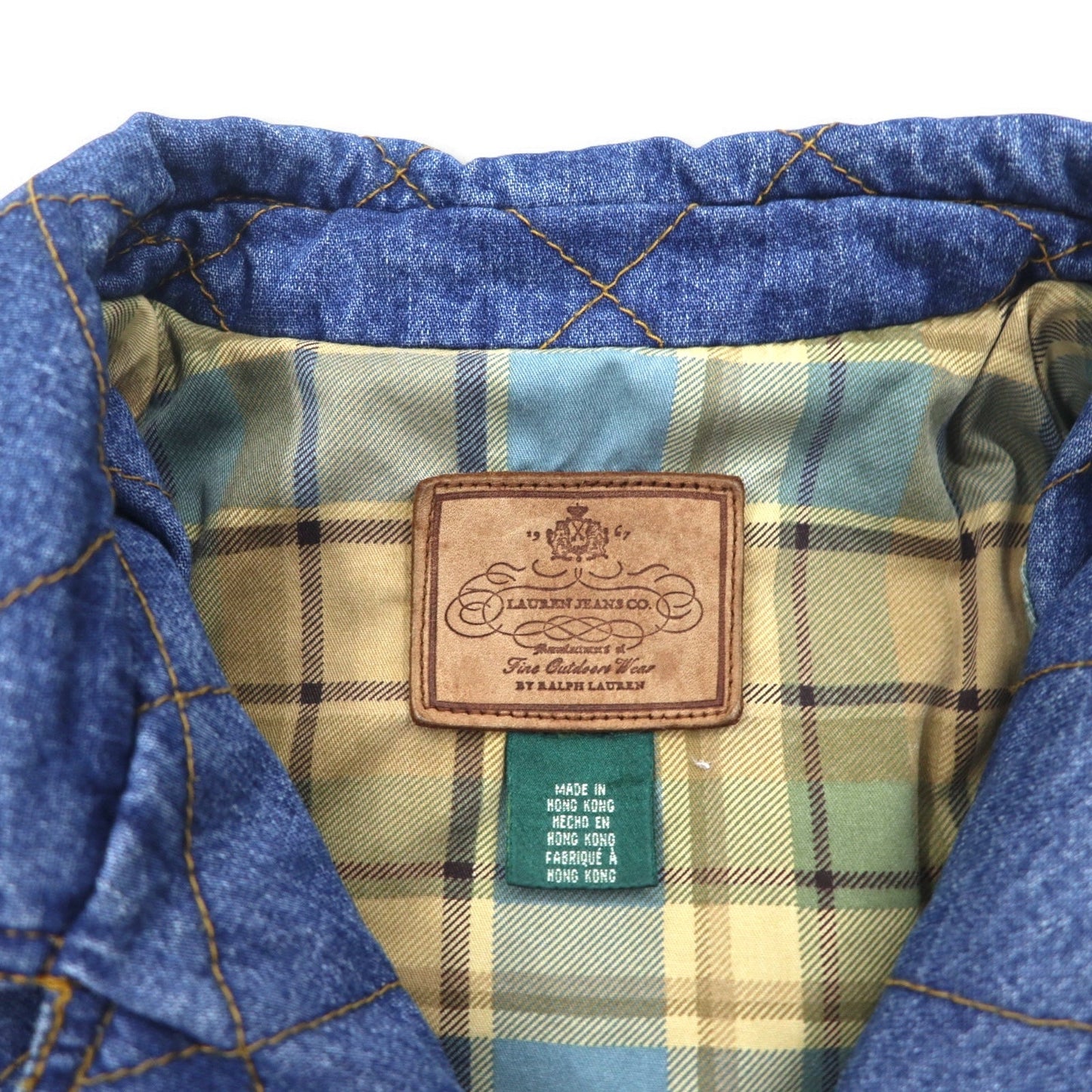 LAUREN JEANS CO. 90年代 ダブルブレスト キルティング デニムジャケット Pコート XL インディゴ ブルー 中綿 裏地チェック