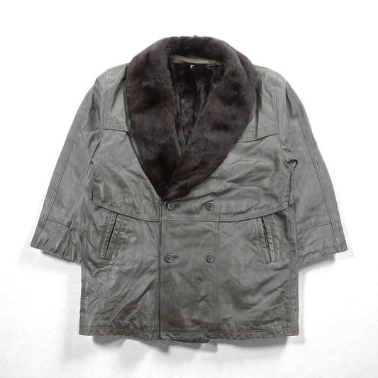 90s Vintage ダブルブレスト ギャングコート ラムレザージャケット  XL ライナー ファー着脱式