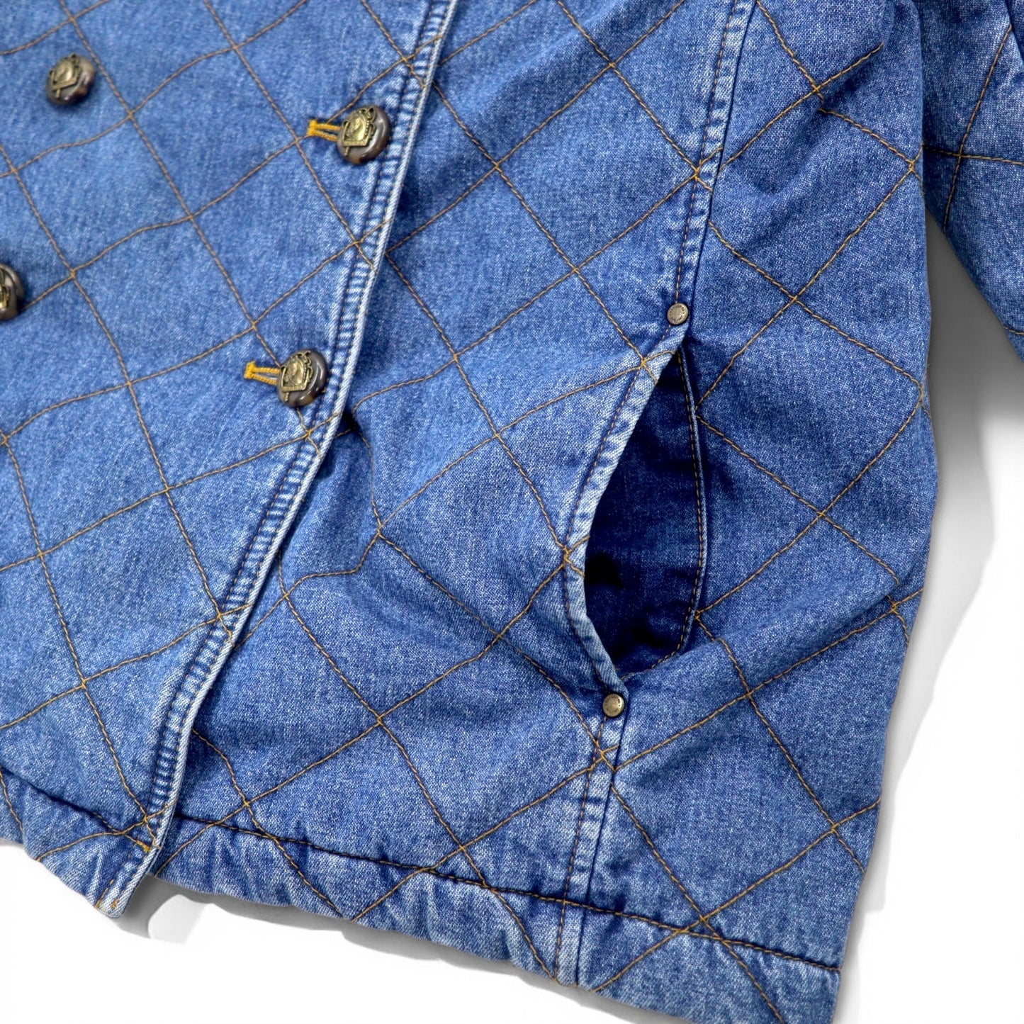 LAUREN JEANS CO. 90年代 ダブルブレスト キルティング デニムジャケット Pコート XL インディゴ ブルー 中綿 裏地チェック