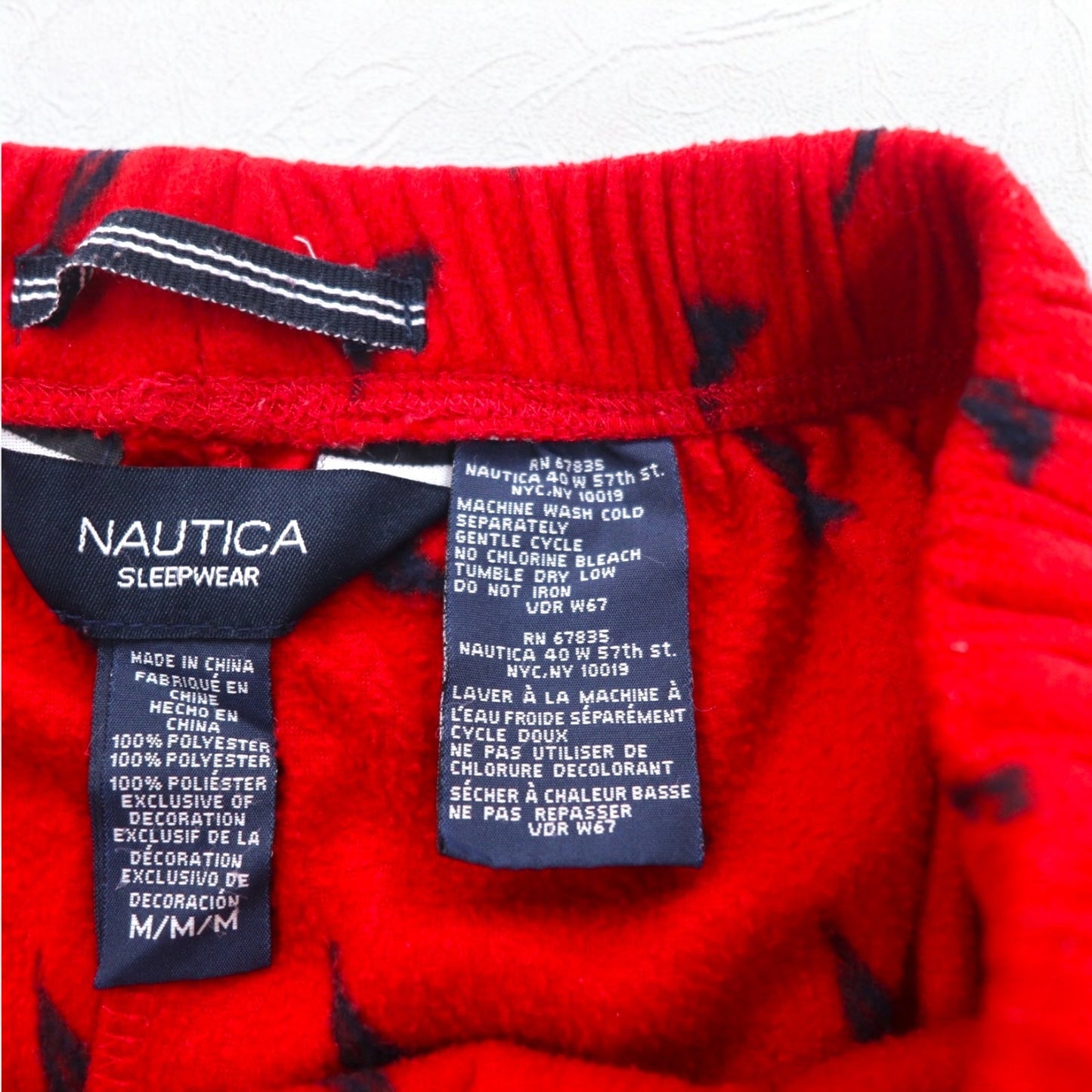 NAUTICA パジャマパンツ イージーパンツ M レッド マイクロフリース 総柄 SLEEPWEAR