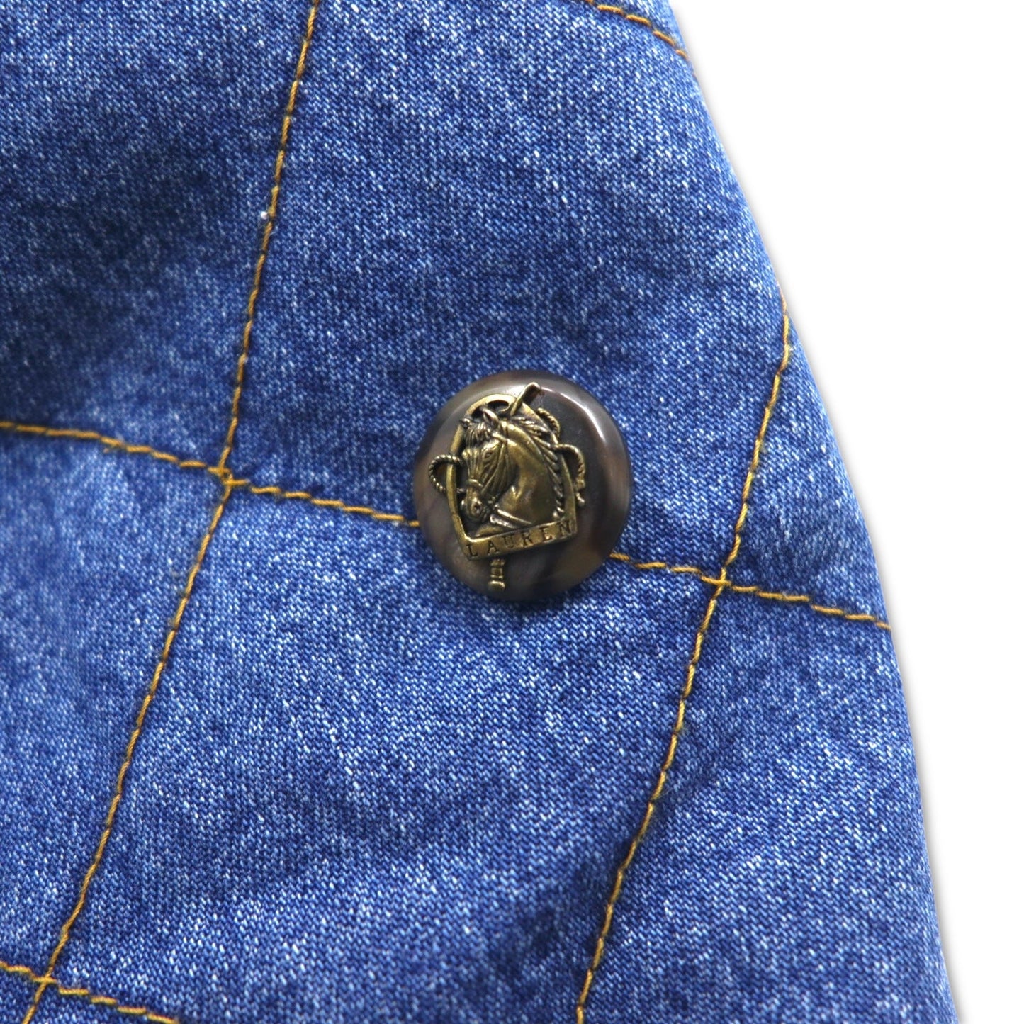 LAUREN JEANS CO. 90年代 ダブルブレスト キルティング デニムジャケット Pコート XL インディゴ ブルー 中綿 裏地チェック
