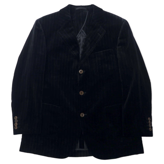 BURBERRY Velour 3B Tailored Jacket, Size 165, Black Striped Cotton, Made in Japan