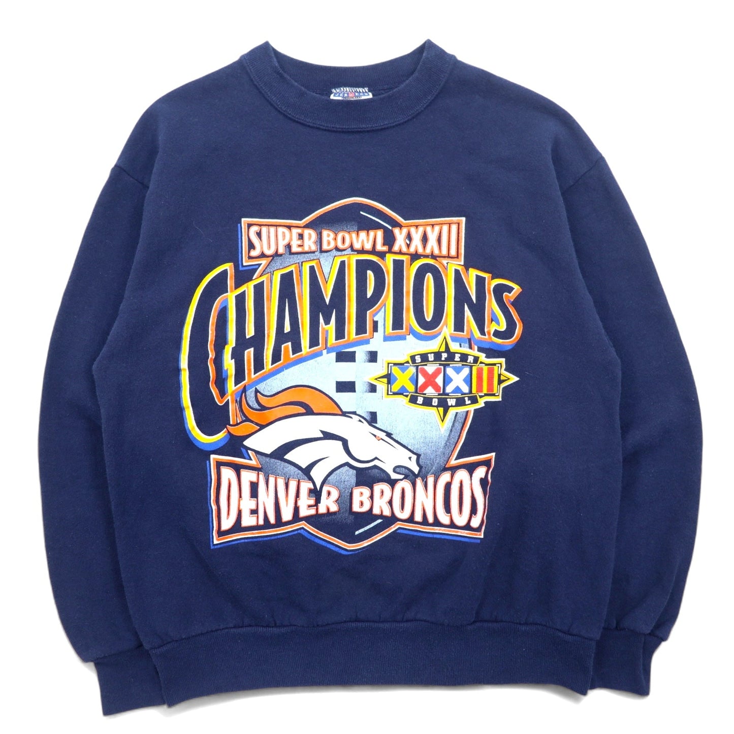 JERZEES 90s USA Made NFL Print Sweatshirt, Size M, Navy, Fleece-Lined, SUPER BOWL DENVER BRONCOS