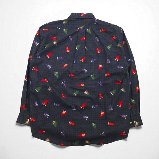 CHAPS RALPH LAUREN 90年代 ボタンダウンシャツ L グリーン チェック 総柄 ペナント フラッグ