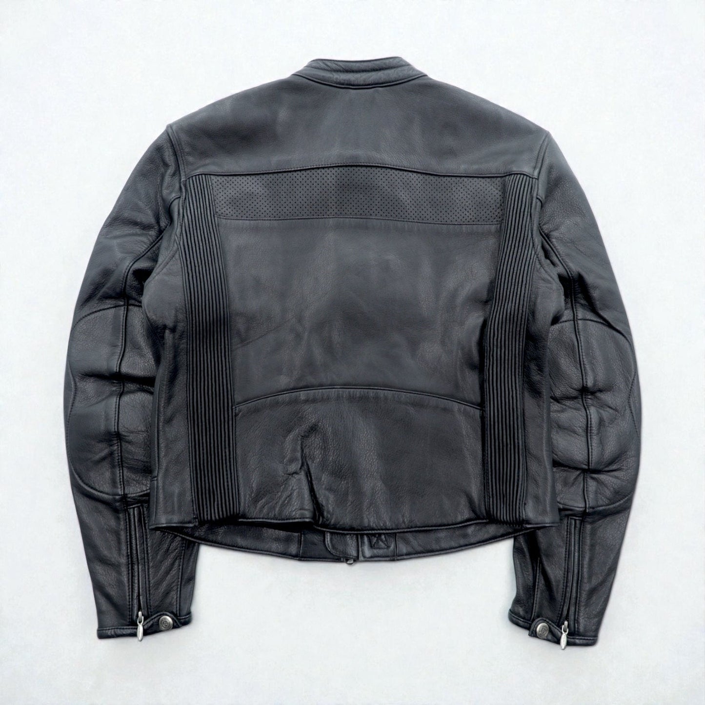 HARLEY DAVIDSON パンチングレザー レーシングジャケット L シングルライダース ダブルジップ 白ライン