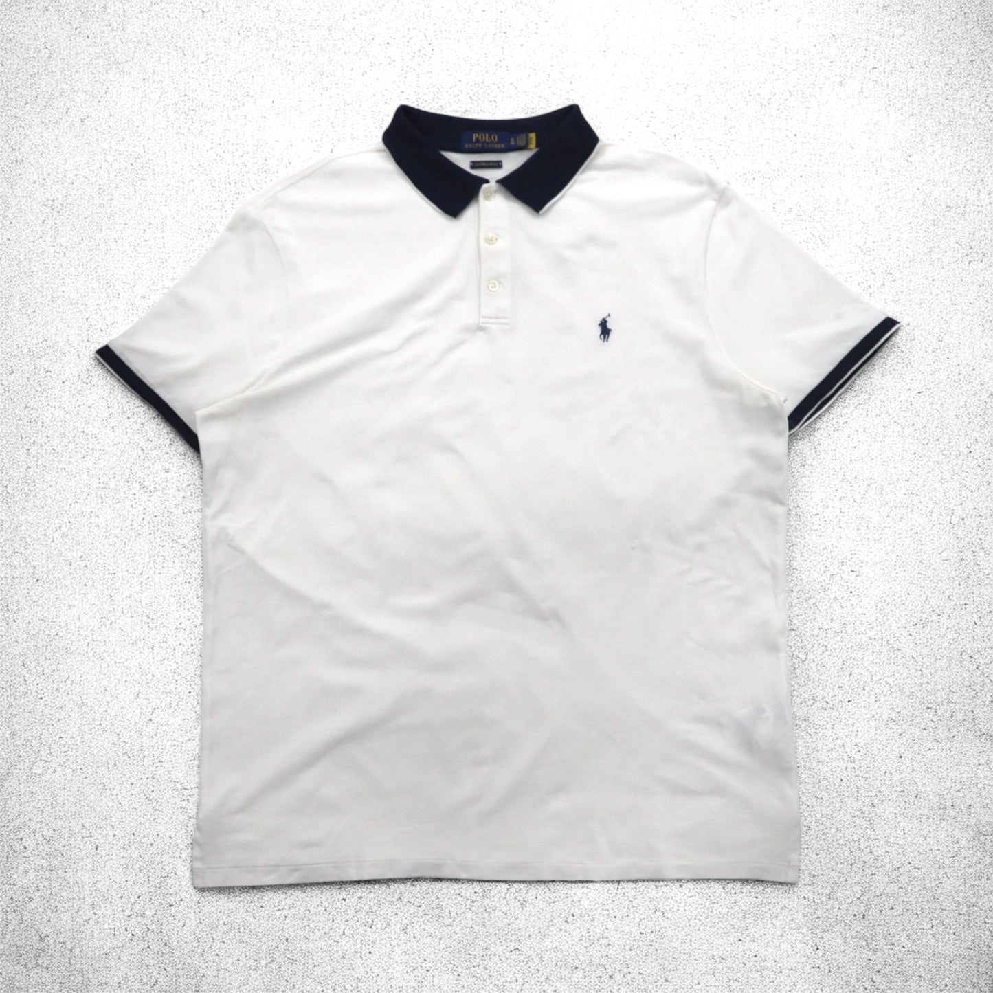 POLO RALPH LAUREN Ribbed Line Polo Shirt, XL, White Cotton, Pique, Small Pony Embroidery