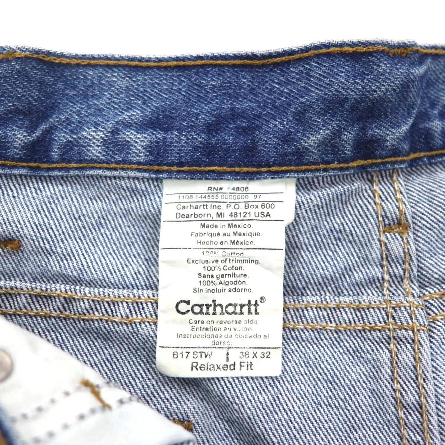 Carhartt Relaxed Fit Baggy Tapered Denim Pants, Size L, Indigo Blue, RELAXED FIT B13 STW, Made in Mexico