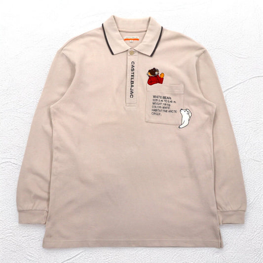 CASTELBAJAC SPORT 90年代 長袖 ポロシャツ XL ベージュ コットン キャラクター刺繍