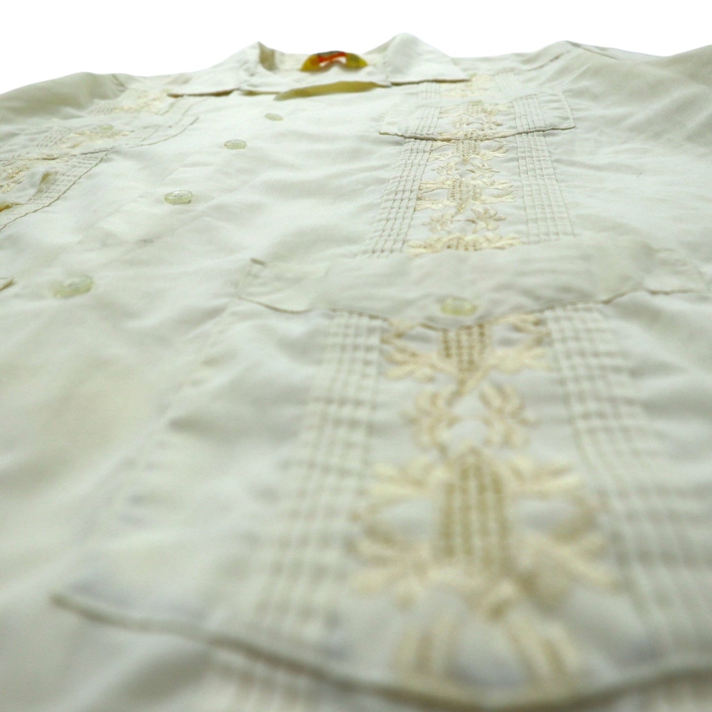 90年代 SUN Ⅱ ボックス キューバシャツ L クリーム ポリエステル コットン 刺繍