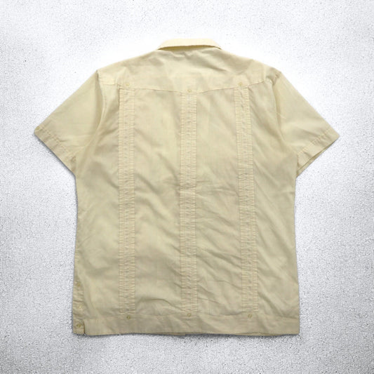 90年代 SUN Ⅱ ボックス キューバシャツ L クリーム ポリエステル コットン 刺繍