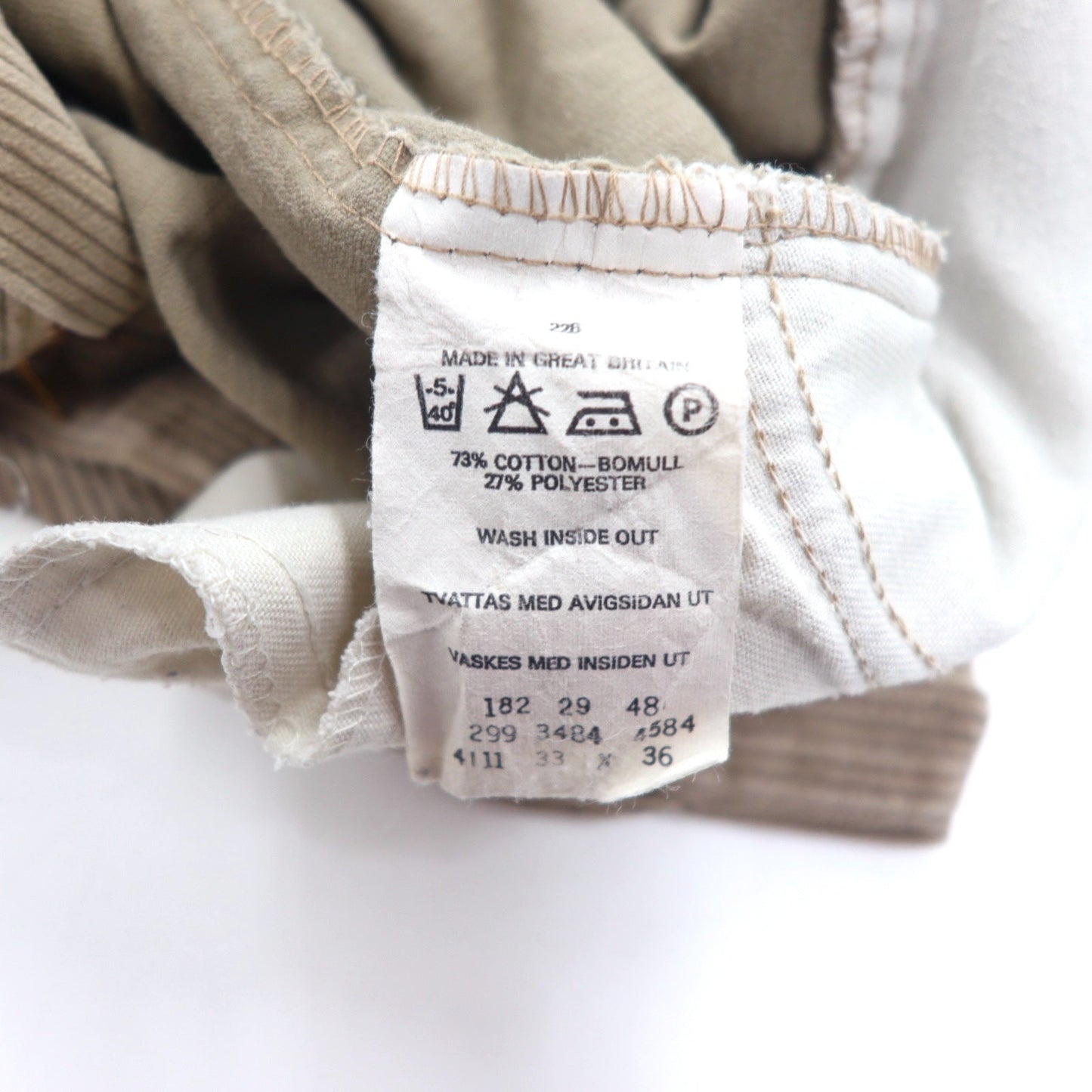 LEVI'S Made in England 90s Euro Tuck Wide Corduroy Pants, Size 33, Beige Cotton, PANT FAMILY 299 3484 4584