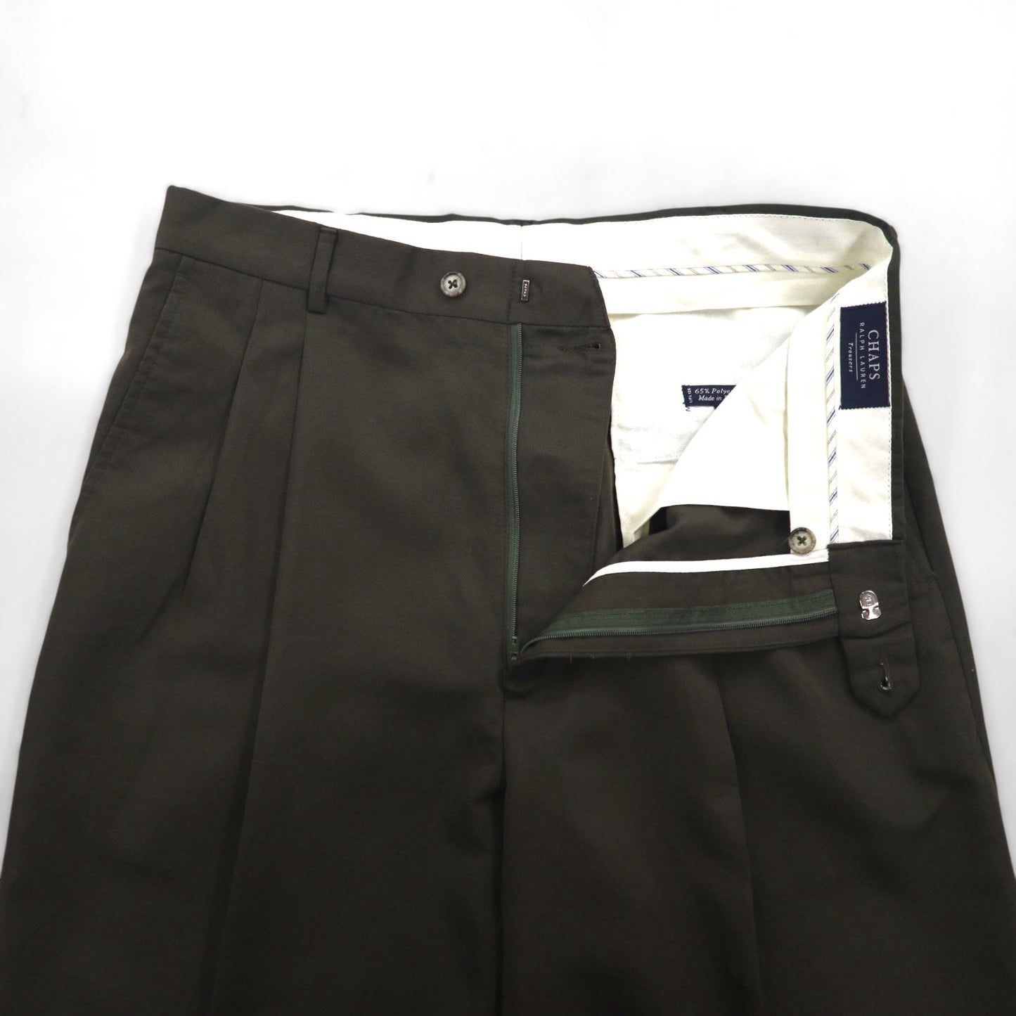 CHAPS RALPH LAUREN 90年代 2タック ワイド スラックスパンツ  L カーキ Trousers