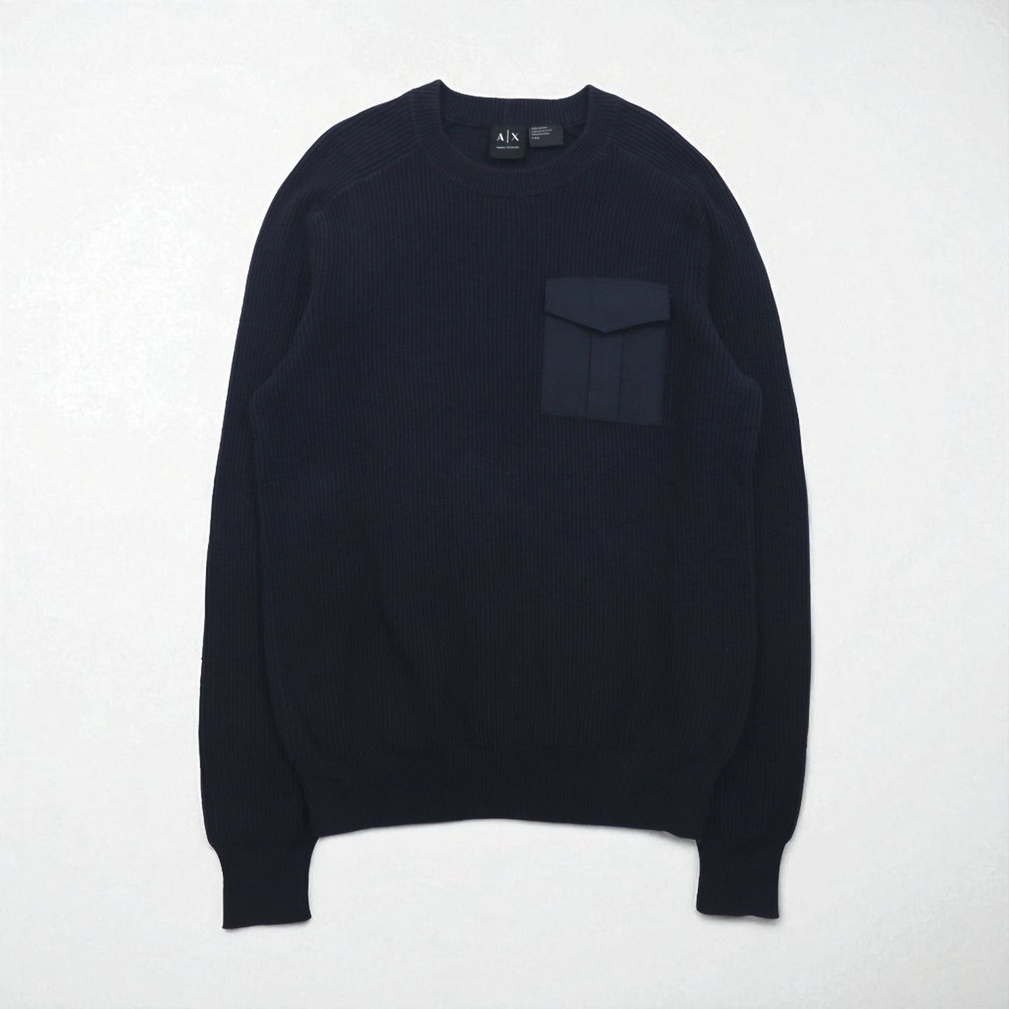 A|X ARMANI EXCHANGE コマンドセーター リブニット L ネイビー フラップ 胸ポケット