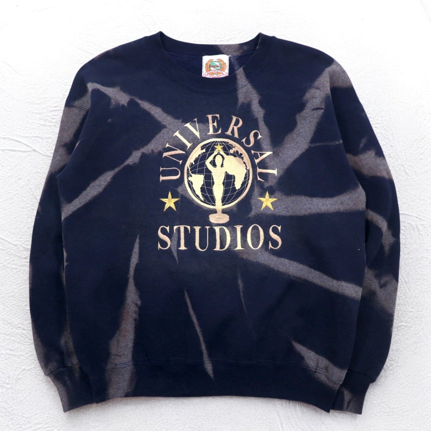 90s Universal Studios Tie-Dye Embroidered Sweatshirt, Size L, Navy, Fleece-Lined