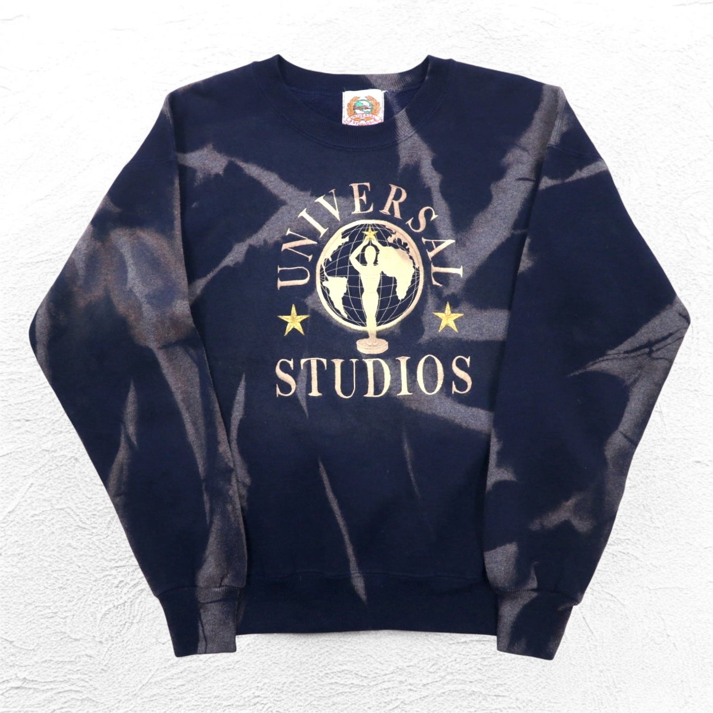 90s Universal Studios Tie-Dye Embroidered Sweatshirt, Size L, Navy, Fleece-Lined
