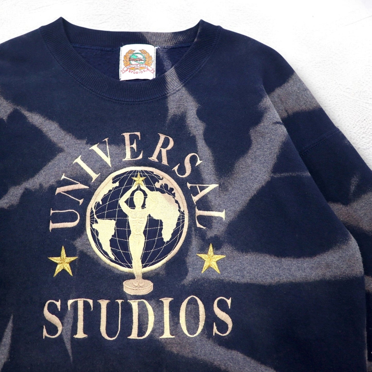 90s Universal Studios Tie-Dye Embroidered Sweatshirt, Size L, Navy, Fleece-Lined