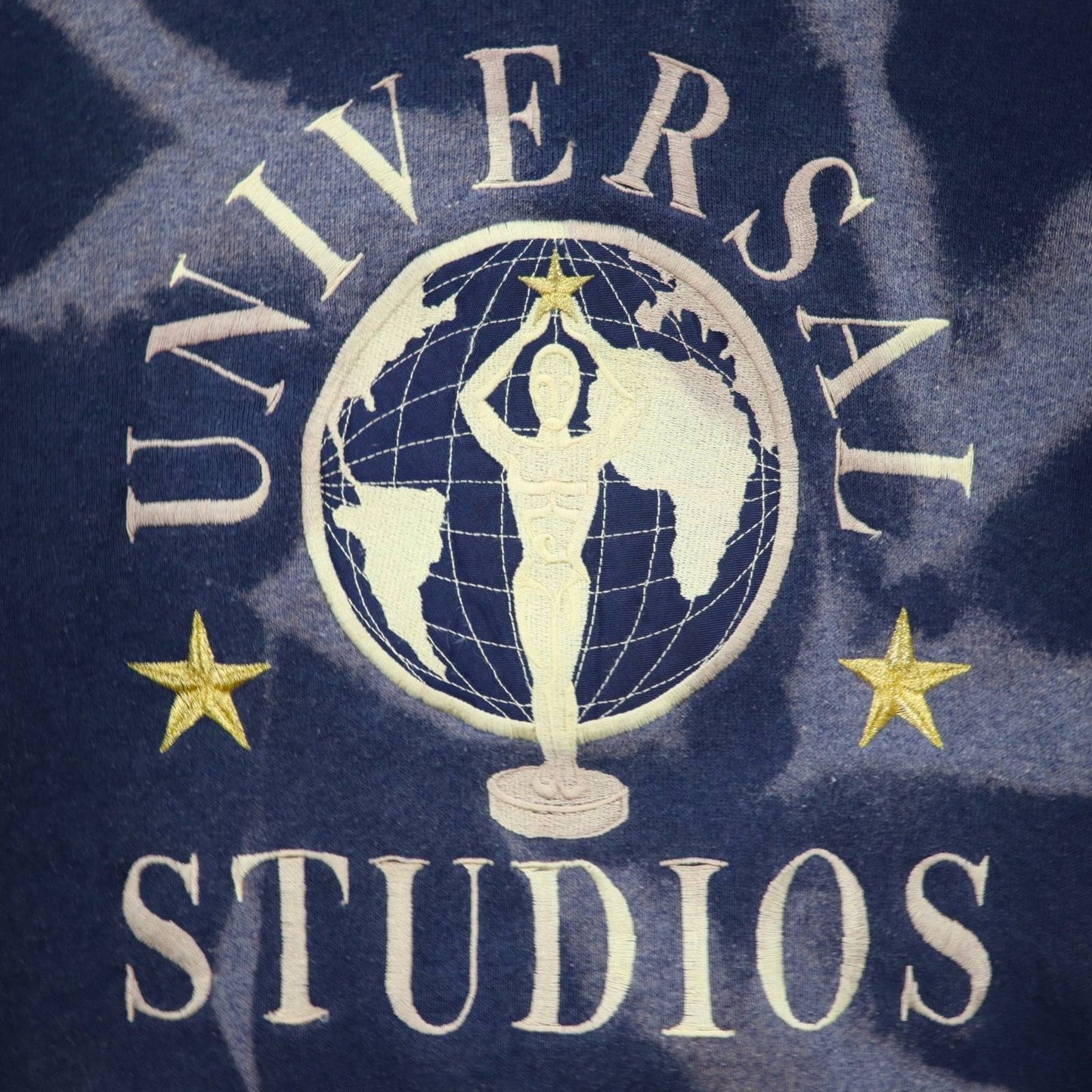90s Universal Studios Tie-Dye Embroidered Sweatshirt, Size L, Navy, Fleece-Lined