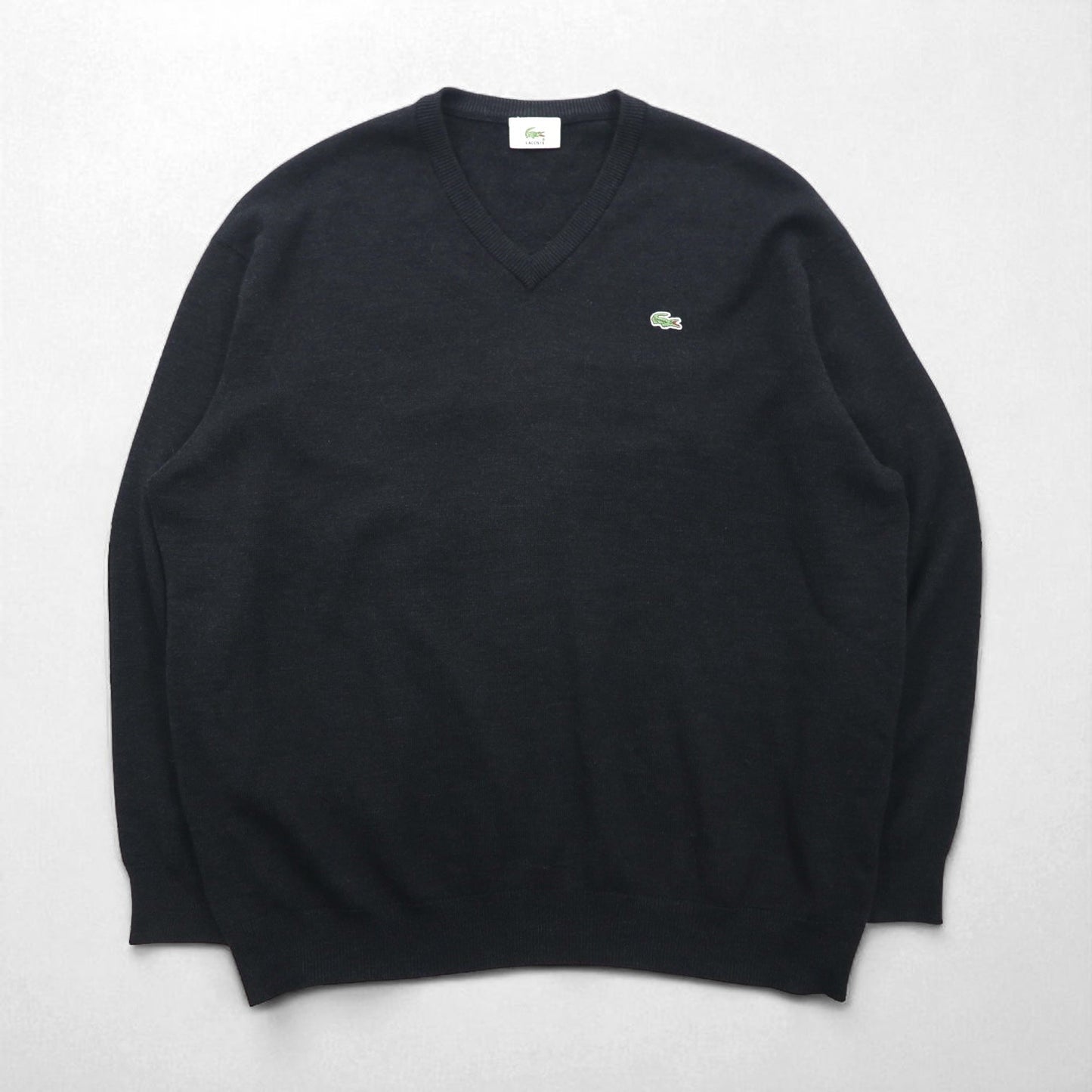 LACOSTE Vネック セーター ニット XL グレー ウール ワンポイントロゴ