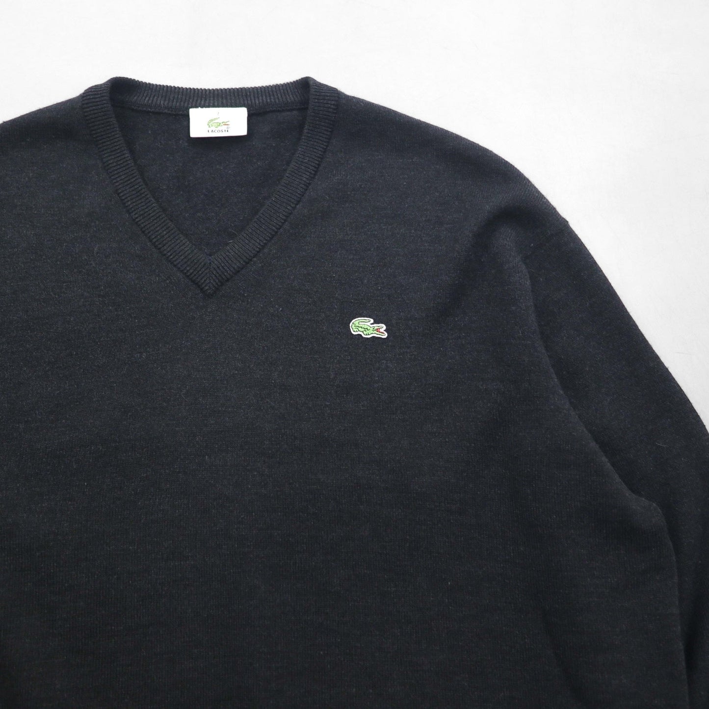 LACOSTE Vネック セーター ニット XL グレー ウール ワンポイントロゴ