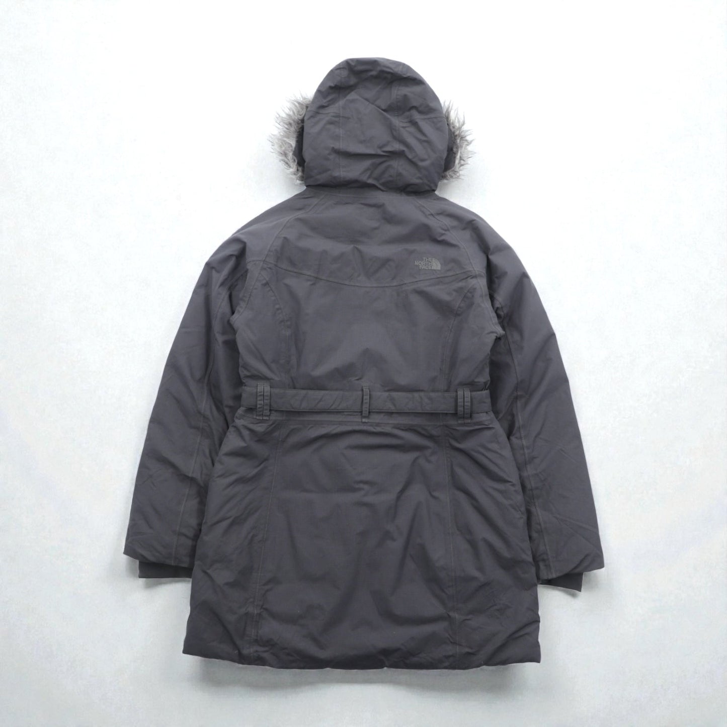 THE NORTH FACE マウンテン ダウンコート M グレー HYVENT 防水 ファー着脱式 ベルト付き グースダウン