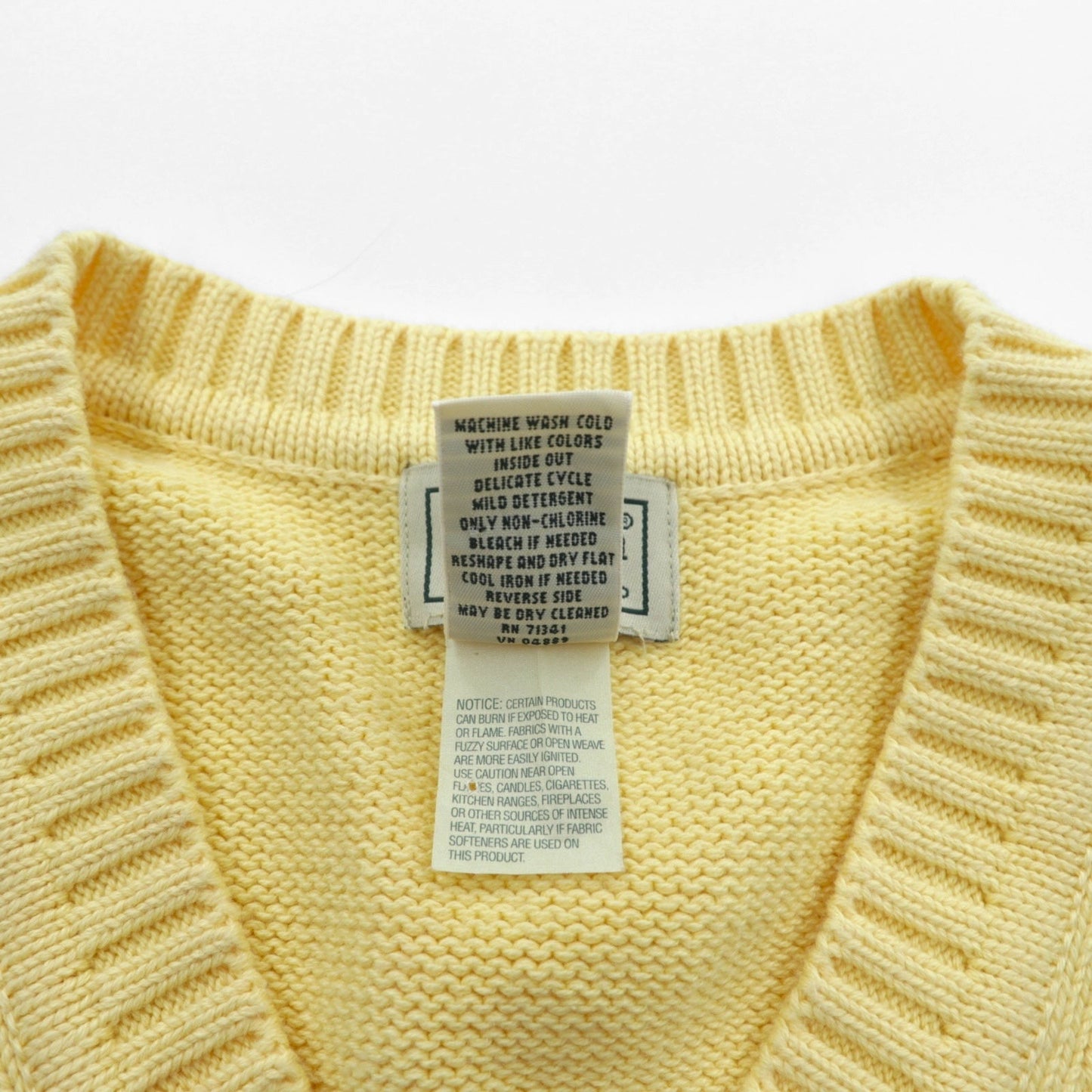 L.L.Bean 90年代 Vネック ニット ベスト L イエロー コットン FW80