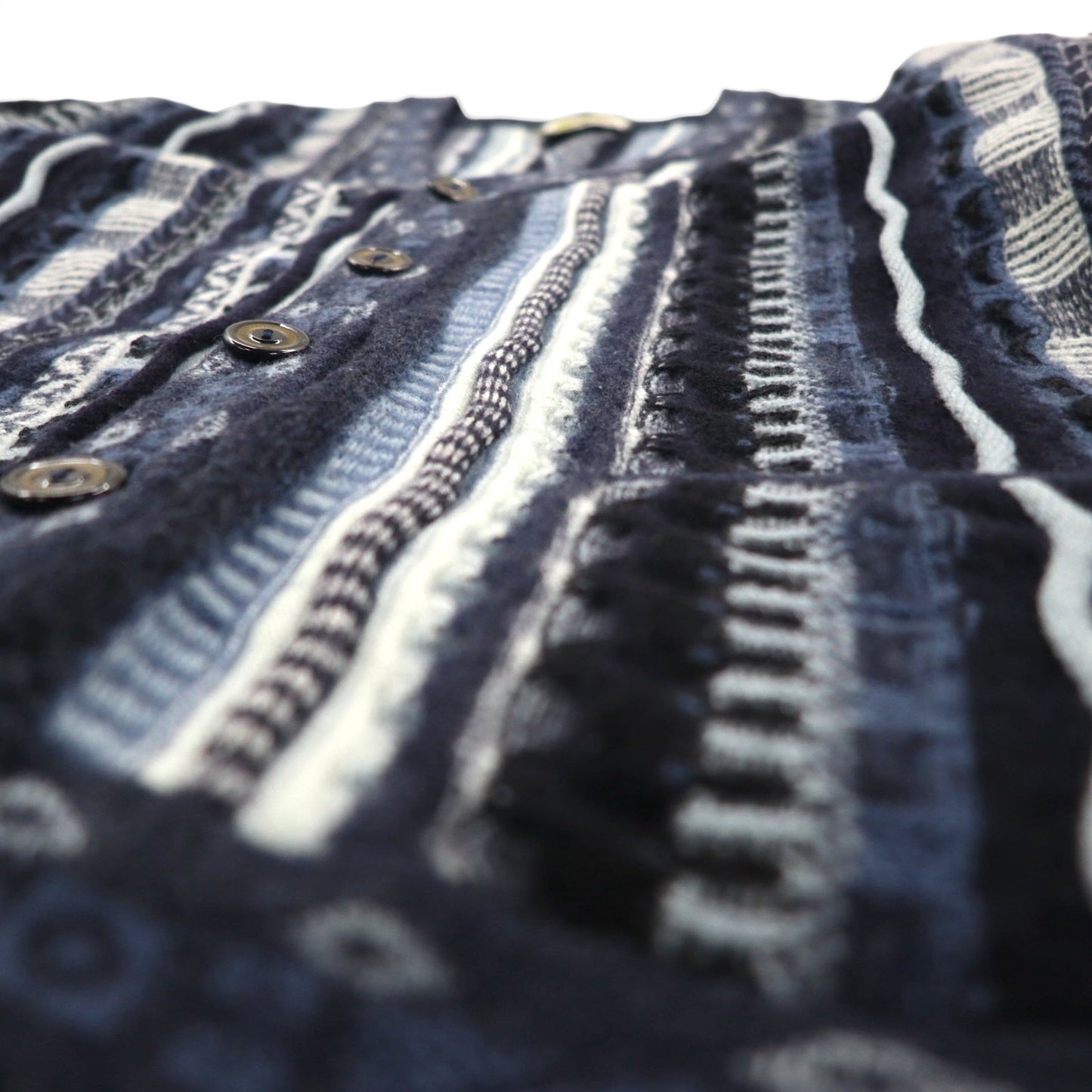 90s Australia Vintage 3D Knit Cardigan AKLANDA 3D ニット ジャガード カーディガン L ネイビー オーストラリア製