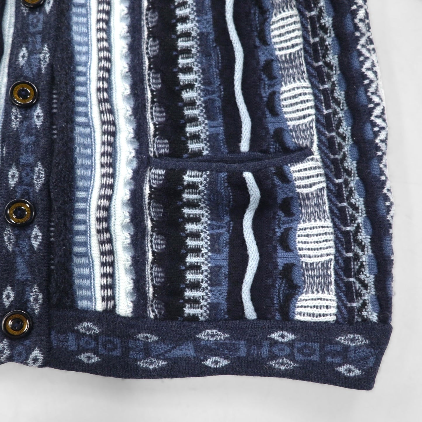 90s Australia Vintage 3D Knit Cardigan AKLANDA 3D ニット ジャガード カーディガン L ネイビー オーストラリア製