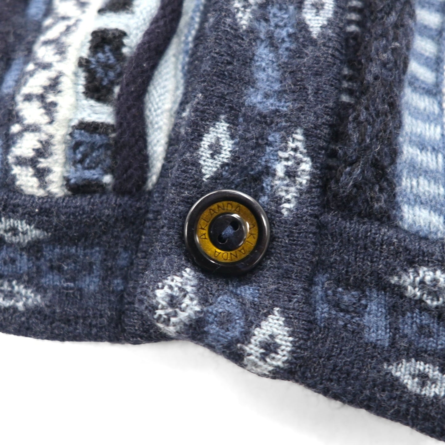 90s Australia Vintage 3D Knit Cardigan AKLANDA 3D ニット ジャガード カーディガン L ネイビー オーストラリア製