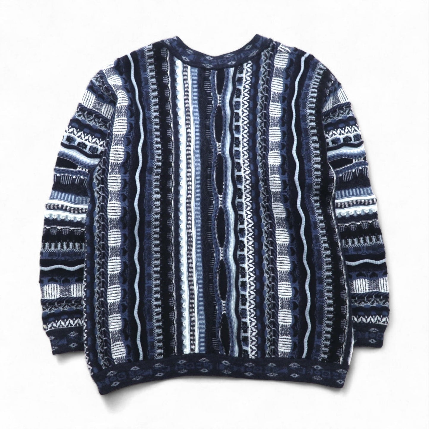 90s Australia Vintage 3D Knit Cardigan AKLANDA 3D ニット ジャガード カーディガン L ネイビー オーストラリア製
